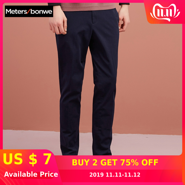 

metersbonwe brand men pants casual business male trousers classics mid weight straight length fashion slim fit micro-bomb pant, Black