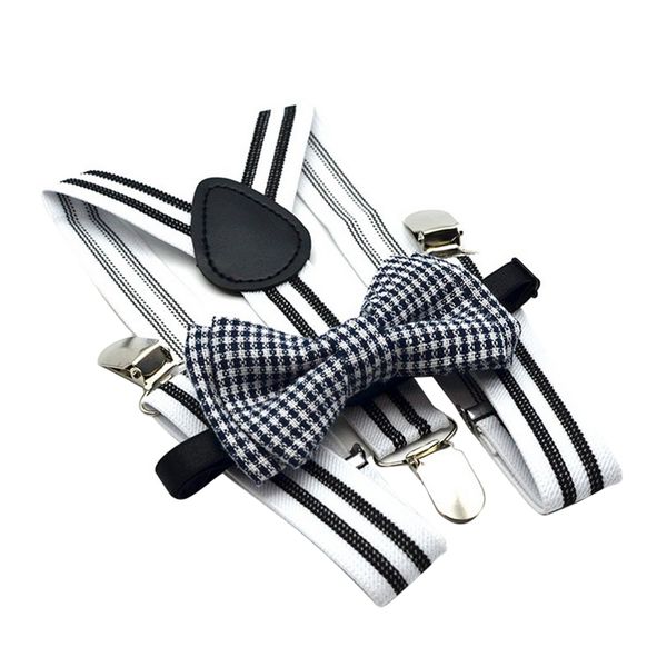 

kid boy adjustable y-back suspender with bow-tie set clip-on suits braces, White;black