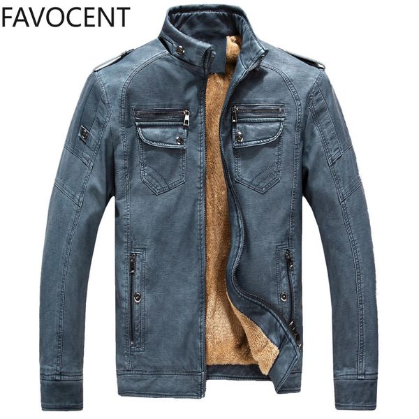 

new pu leather autumn and winter men's jacket leather plus velvet washable retro fashion casual, Black