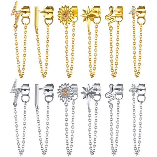 

1pcs gold silver color flower/snake chain stud earrings for women tassel earrings fashion jewelry, Golden;silver