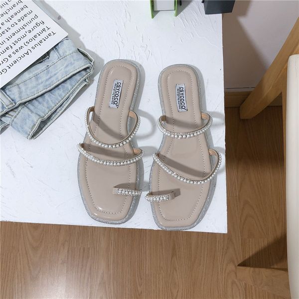 

shoes rubber flip flops string bead womens slippers outdoor pantofle slides hawaiian flat 2020 pu rome fabric basic flat shoes, Black