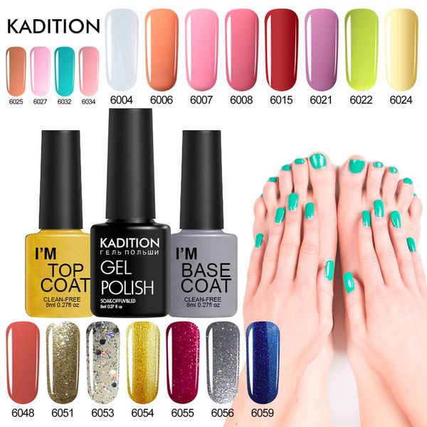 

kadition nail gel lacquer one step 3 in 1 uv nail polish gel varnish soak off uv glitter primer for 8ml art semi permanent, Red;pink