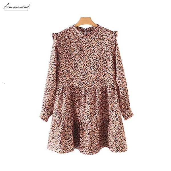 

sweet ruffled leopard mini dress animal patttern long sleeve vestidos straight female wild stylish dresses mujer qb316, Black;gray