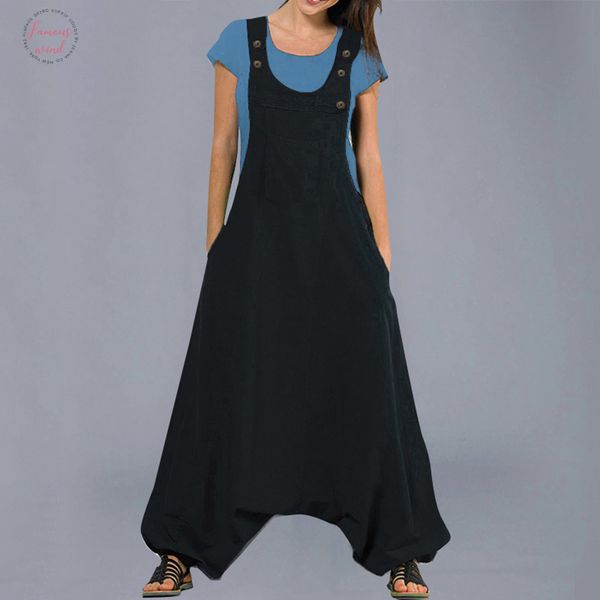 

jumpsuits womens rompers 2019 fashion casual cotton harem pants trousers plus size sleevelss long playsuits, Black;white