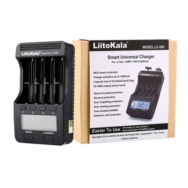 

liitokala lii-500 lcd 3.7 v / 1.2 v aa / aaa 18650/26650/16340/14500/10440/18500 зарядное устройство с экраном + 12v2a адаптер lii500 5v1a