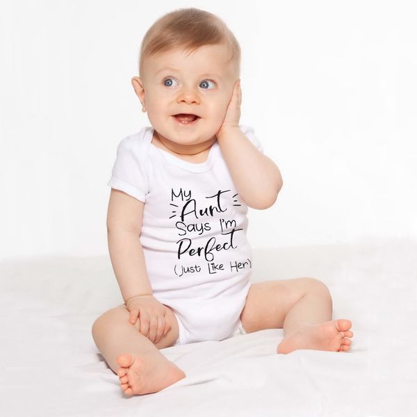 

Cotton Summer 2019 White Onesie My Aunt Said I Am Perfect Letter Printed Newborn Body Summer Aunt Baby Clothes