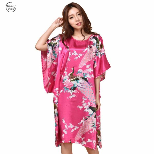 

summer pink rayon home dress women summer nightdress sleepshirt 6xl robe gown kimono bathrobe plus size a 071, Black;red