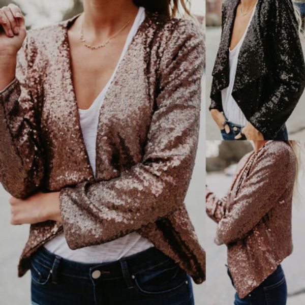

new fashion women lapel cape coat long sleeve casual business suit woman winter autumn jacket sequin coat outwear, Black;brown
