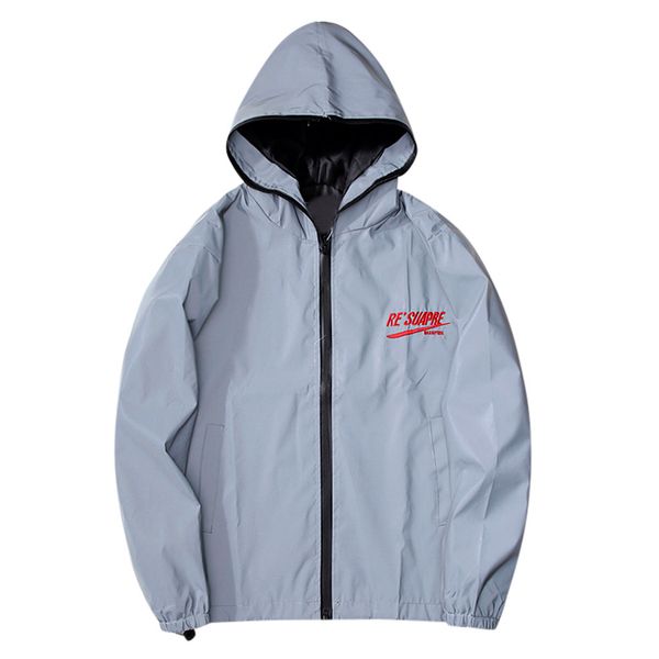 

reflective jacket men/women harajuku windbreaker jackets hooded streetwear coat streetwear night shiny zipper coats jacke 7.22, Black;brown
