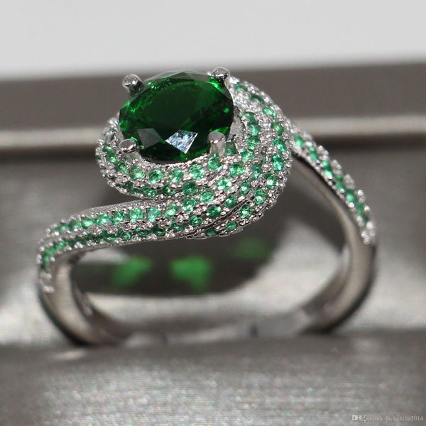 

size 5-10 new women luxury jewelry 925 sterling silver round cut emerald 5a cz diamond poplupar party gift wedding band pave ring size 5-10