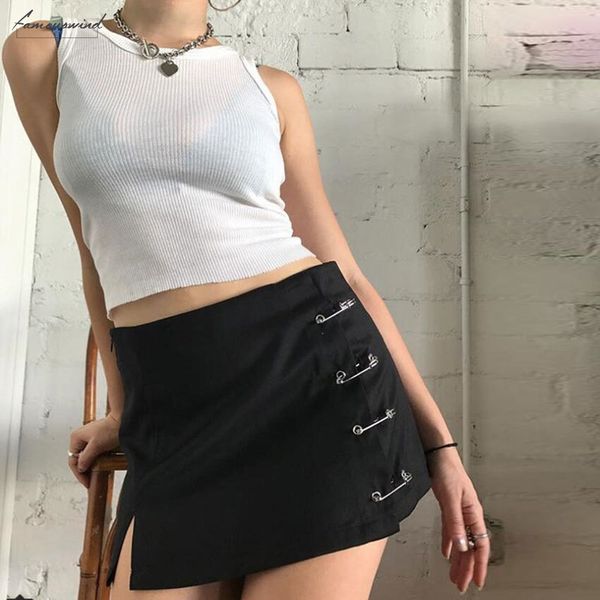 

skirt split women side mini brooch high waist side zipper short skirt female a line slim hip camo skirts, Black