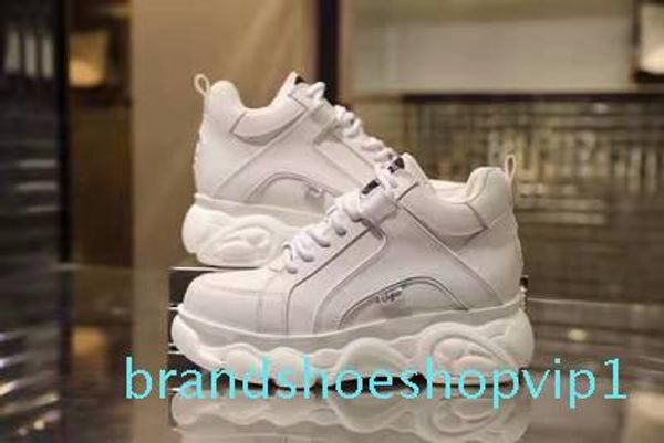 

buffalo london classic sneakers 1339 platform genuine leather lace-up woman trainers classic 60mm low-shoes, Black;white