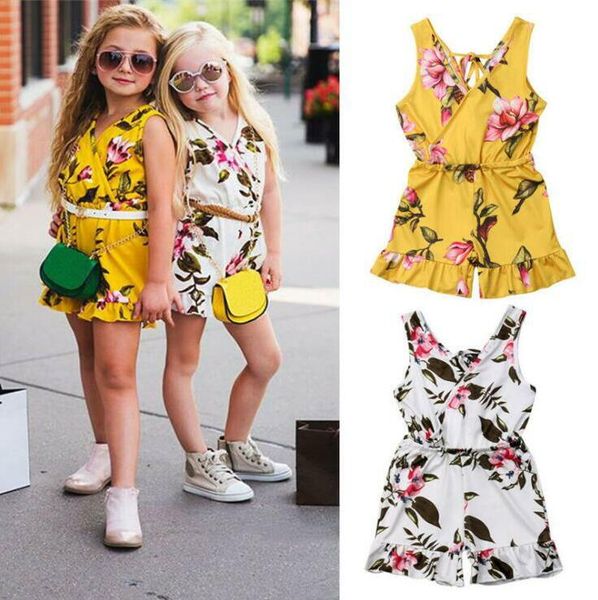 

baby clothes kids girls floral printed jumpsuits summer sleeveless ruffle rompers child fashion suspenders onesies girl sweet outfits ayp655, Blue