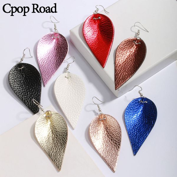 

cpop bright simple glitter faux leather earring for women statement fashion jewelry leaf earring accessories gifts drop shipping, Silver