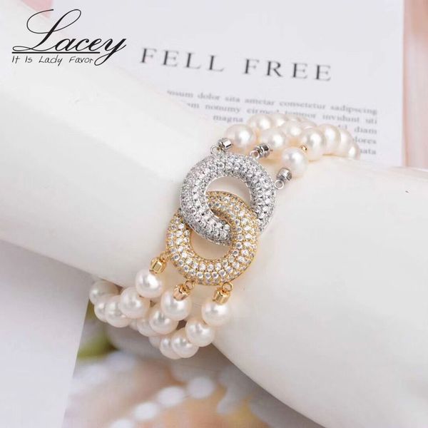 

fine real природного жемчуг браслеты для женщин, три ряда пресной воды pearl браслет серебряной свадьбы ювелирных изделий браслет подарок, Golden;silver