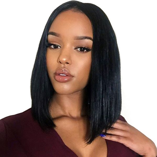

front human hair wigs short bob wig brazilian remy hair straight for black women natural color lace wig dollfac, Black;brown