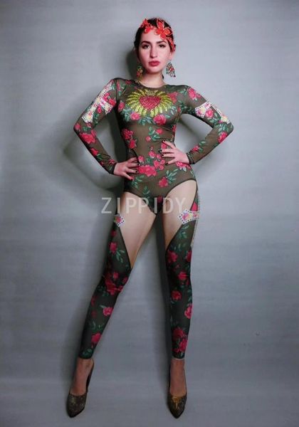 

new red diamond цветы листья pattern комбинезон выпускной день рождения празднуйте bodysuit женщины singer сценический костюм бар outfit, Black;red