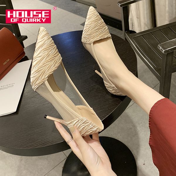 

pointed wedding party shoes for ladies thin heels high heels women sandals slip on pumps women shoes summer woman 2019 new, Black