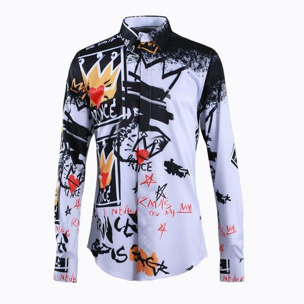

men's casual shirts arrival fashion print graffiti loving men spring summer mens long sleeve plus size  l xl xxl xxxl 4xl, White;black
