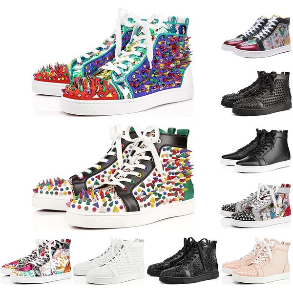 

with socks new fashion designer red bottoms shoes studded spikes flats rivet sneakers for men women brilliant frosted shoes casual sneaker