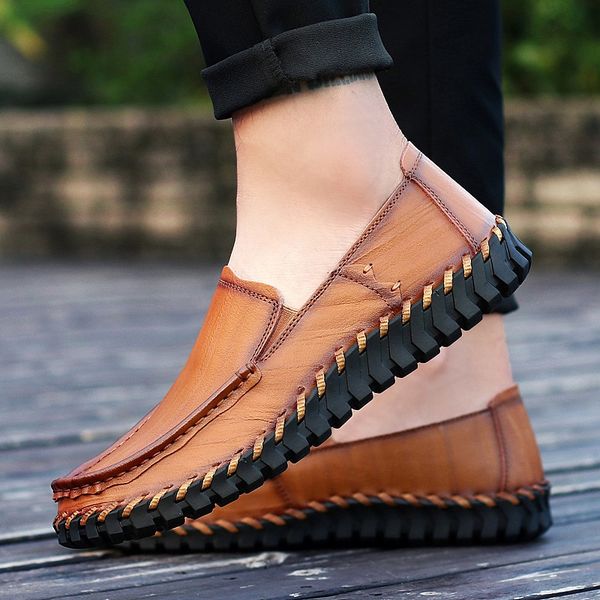

new comfortable leather handmade shoes men's breathable large size casual shoes net red sets of feet lok fu british source, Black