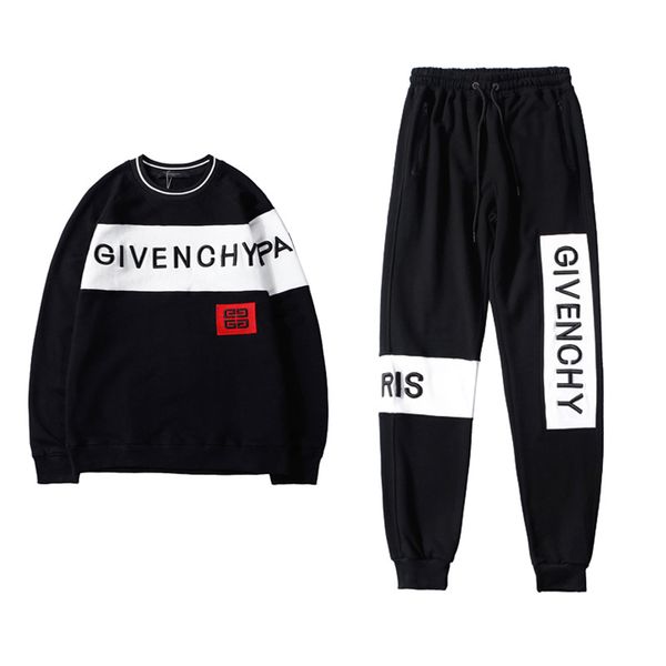 

brand casual sportswear logo embroidery letter + pants 2 piece set 2019 autumn giv sportswear fashion men's gy suit, Gray