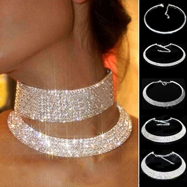 

outstanding shining crystal rhinestone collar chain choker necklace wedding birthday jewelry gift, Silver