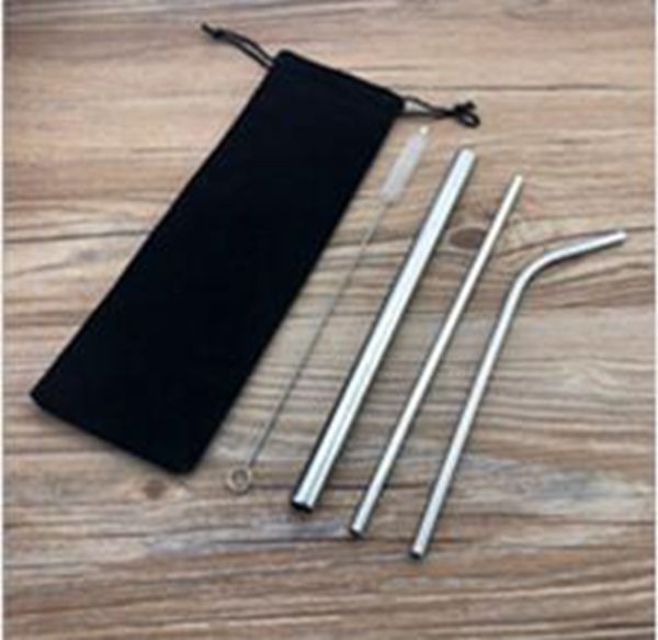 

combination drinking straws reusable stainless steel drinking straws customized bag packing 4+1 with cleaning brush cfyz1q