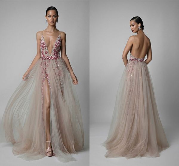 

champagne lace appliqued a-line prom dresses elegant spaghetti evening gown backless side split formal party bridesmaid dresses, Black