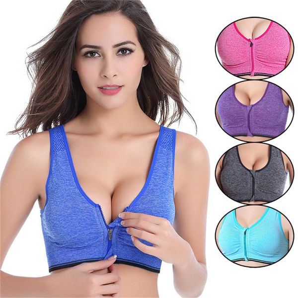 

горячие женщины zipper push up спорт bras жилет белье противоударный дышащий gym фитнес спортивное бег йога спорт, White;black