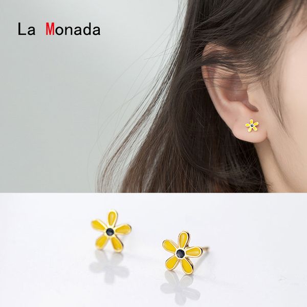 

la монада цветок серьга шпилька 925 sterling silver fine jewelry минималистских красивых серег для женщин серебро 925 корейских, Golden;silver