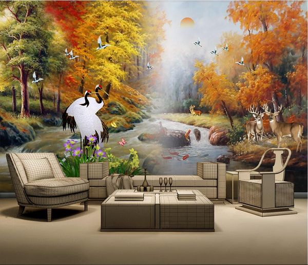 

3d wallpaper custom p mural landscape new chinese style water rich golden forest landscape background murals wallpaper for walls 3 d