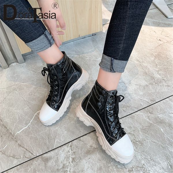

doratasia plus size 29-46 new fashion sneakers boots ladies lace up mixed colors shoes woman autumn winter ankle boots women, Black