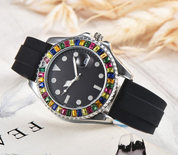 

2019 diamond men women watch fashion calendar wristwatches quartz waterproof students silicone mens womens watches gift, Slivery;brown