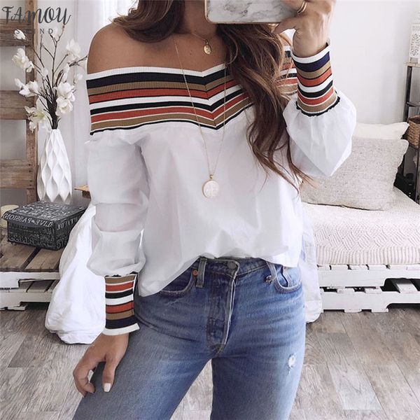 

womens shirts for summer 2020 womens blouses autumn casual multicolor blouse women long sleeve off shoulder long sleeve blouse, White