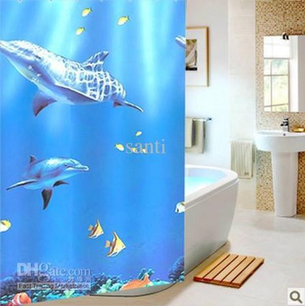 

blue dolphin bathroom shower curtain waterproof thickening 180*180 cm