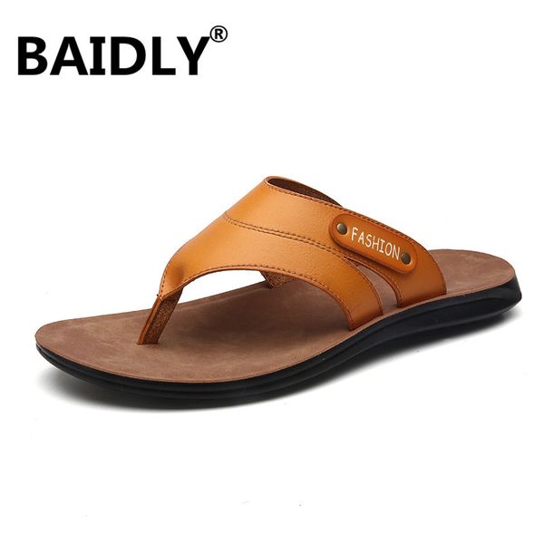 

men casual beach shoes men flip flops massage brown man leather slippers summer slippers sandalia, Black