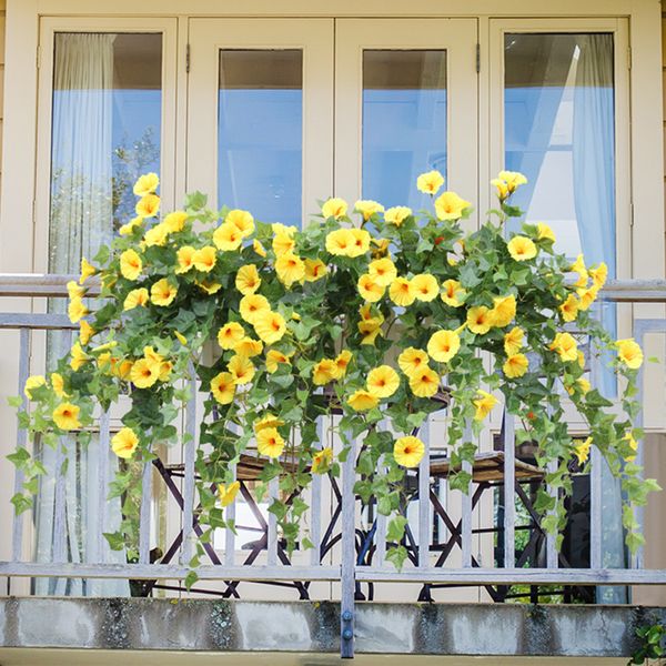 

1pc artificial morning glory vine hanging wall plant garland fake garden wall fence window greenery leaf artificial plants decor