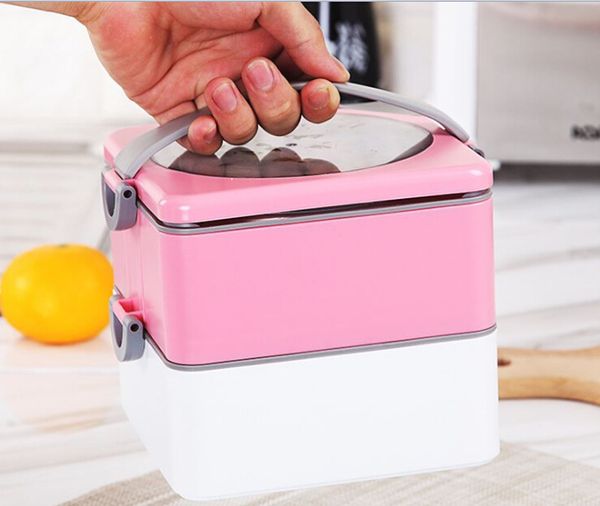 

2019 wholesales autumn and winter insulation water double-layer lunch box stainless steel lunch box office workers with handle ins