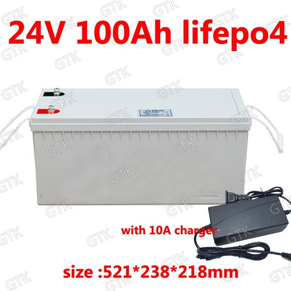 

waterproof 24v 100ah lifepo4 battery with 100a bms for bicycle motorhomes solar energy inverter camping + 10a charger