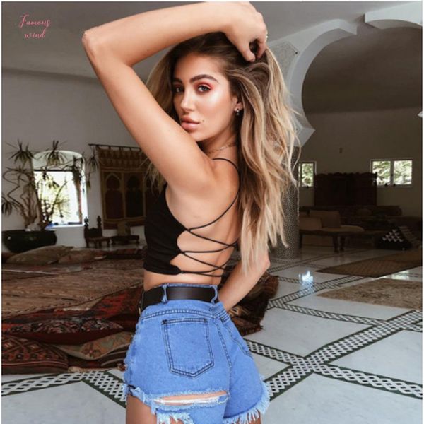 

women summer cotton backless bandage lace up crop 2019 summer women fashion female camis regata camisa femini, White
