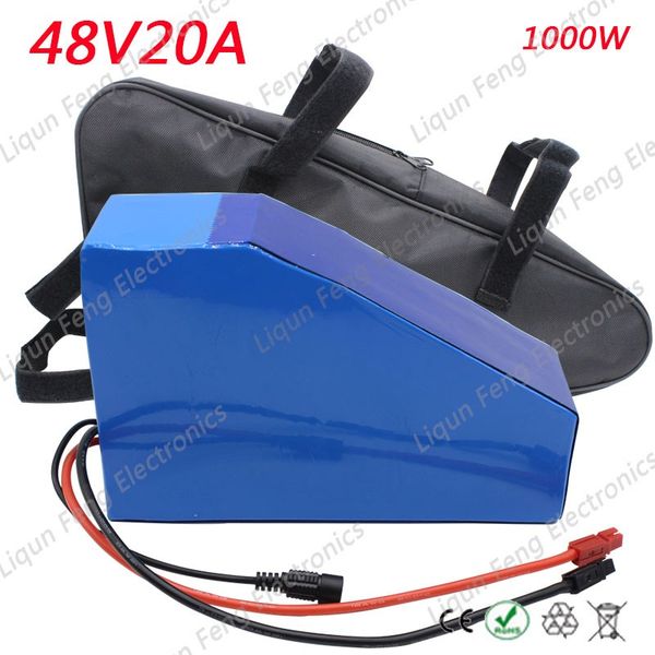 

Eu u no tax 48v 20ah triangle battery 1000w 48v electric bike battery 48v 20ah lithium battery with bag 54 6v 2a charger