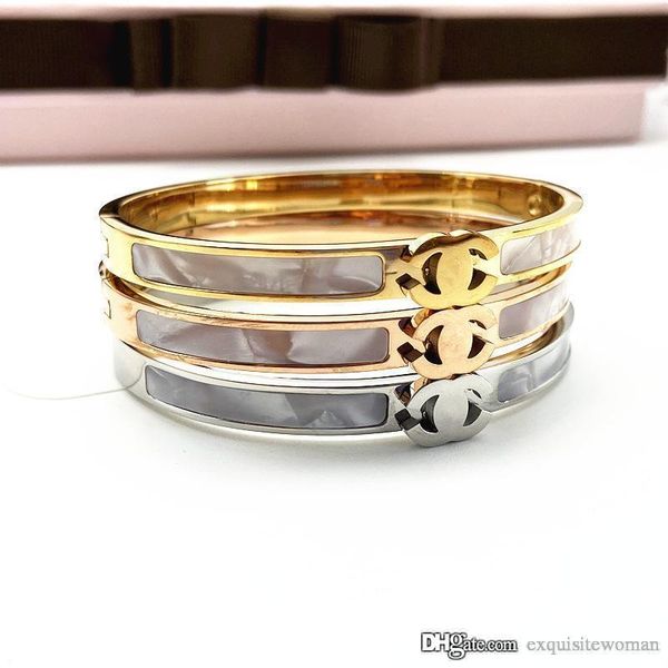

high-end brand cc letter women bracelet natural white shell titanium cuff bracelet european new designer jewelry