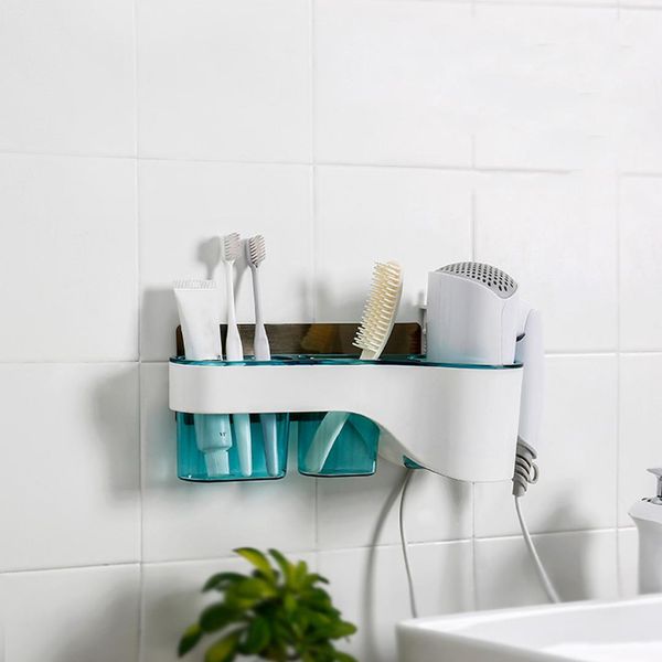 

adhesive hair dryer holder wall mounted hair dryer hanging rack with organizer cup styling tools washroom storage rack organizer