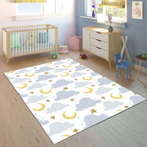 

else gray clouds yellow moon stars 3d print non slip microfiber children kids room decorative area rug mat