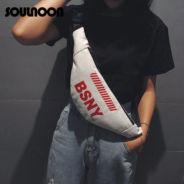 

soulnoon crossbody bag woman outdoor casual fashion fannypack letter canvas waist pack women cute shoulder bag chest