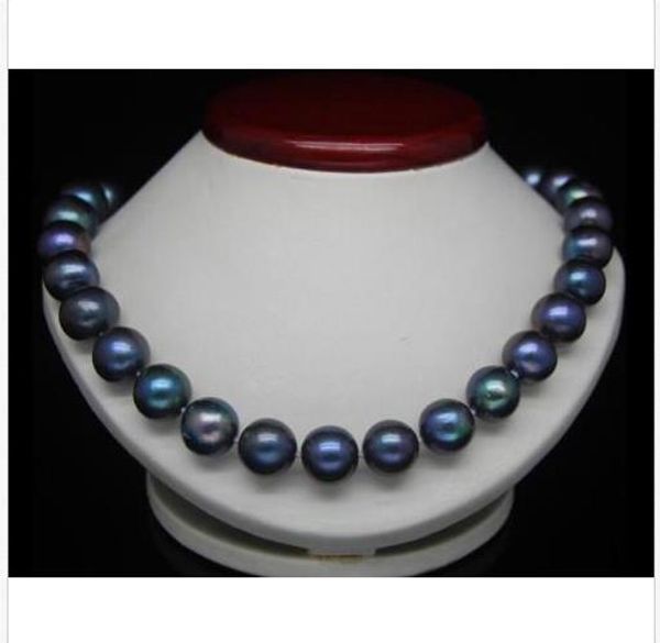 

bvb stunning 10-11mm tahitian round black green pearl necklace 18inch 925s, Silver