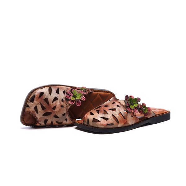 

new floral flower pattern hollow out fish mouth genuine leather comfortable casual sandal slipper for woman lady girl summer, Black