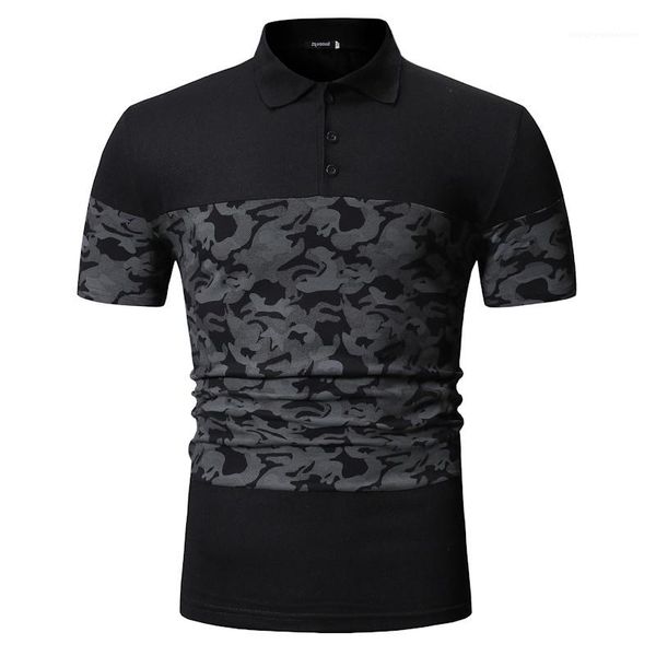 

males clothing camouflage print panelled mens designer polos fashion short sleeve lapel neck mens polos casual, White;black
