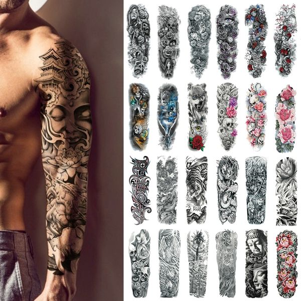 

Водонепроницаемый Временные Татуировки Наклейки Полный Рука Большой Череп Старая Школа Татуировки Наклейки Flash Поддельные Татуировки Для Мужчин Женщин # 288345